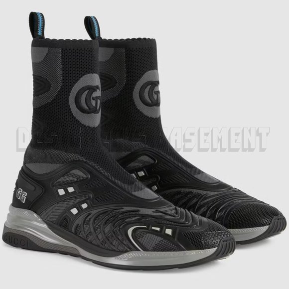 GUCCI Men's 10 Black & Gray mesh & rubber ULTRAPACE R Sock mid-top Sneakers NIB - Picture 1 of 7